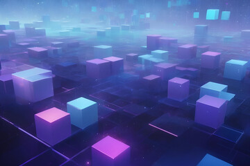 abstract background with cubes, abstract voxel data flow illustration wave science, background 3d, digital audio abstract voxel data flow