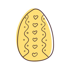 Yellow easter egg with hearts. Hand drawn vector illustration. Isolated on white.