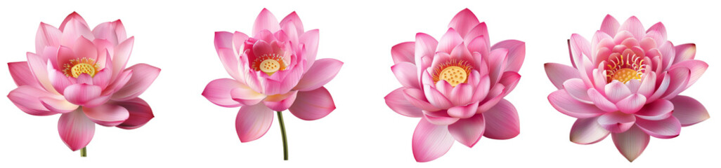 one pink lotus flower, png file of isolated isolated on white background