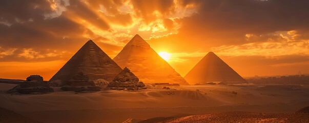 Ancient Egyptian pyramids at sunset