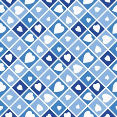 Blue white seamless background with hearts..Hearts as a seamless texture for printing..Bicolor repeating abstract pattern.