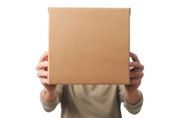 professionalism of a courier service holding a box without a label on a white background.