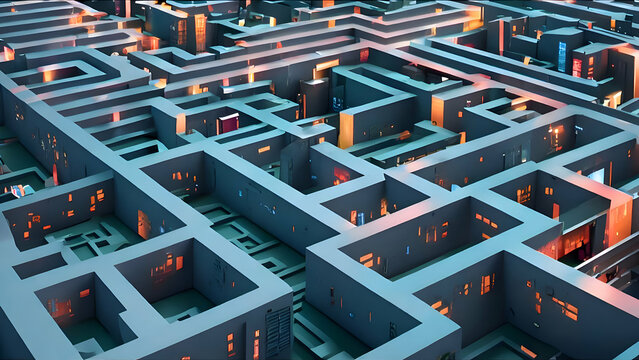 Maze, puzzle, solution, confusion, maze city, strategy, illustration, 3d render of a maze, background, wallpaper