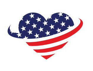 american usa flag in stylized heart shape