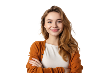 woman with folded arms and a warm smile, conveying authority with approachability.