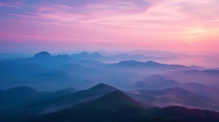 Beautiful sunrise over the mountain range at the west of thailand - obrazy, fototapety, plakaty