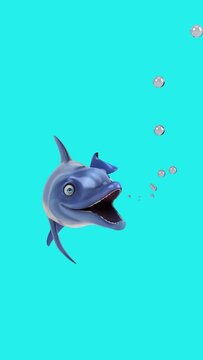 Fun 3D cartoon dolphin vertical animation (with alpha channel included)