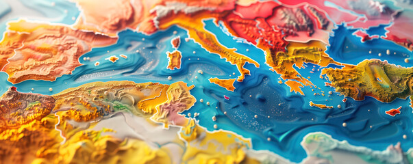 Panoramic abstract background of colourful map of Europe.