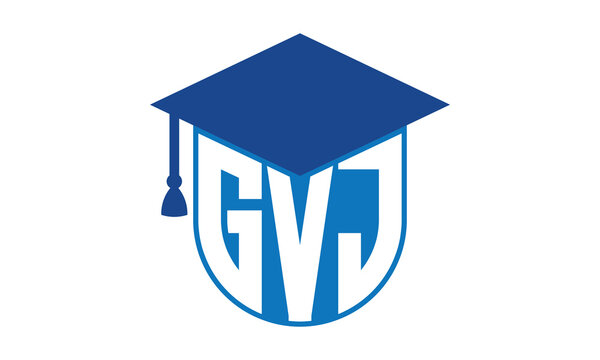 GVJ initial letter academic logo design vector template. school college logo, university logo, graduation cap logo, institute logo, educational logo, library logo, teaching logo, book shop, varsity	
