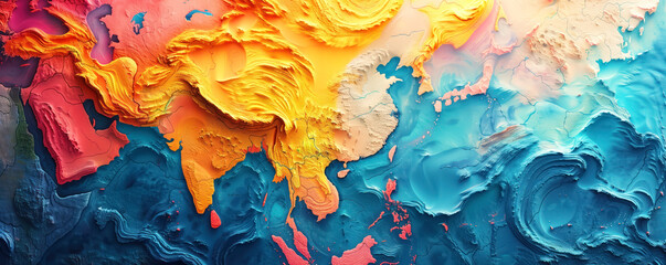 Panoramic abstract background of colourful map of Asia.