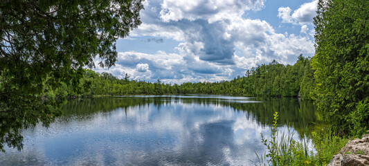 Panorama view of Crawford Lake, one of the few meromictic lakes (deep waters don't mix with surface...