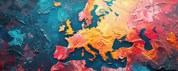 Panoramic abstract background of colourful map of Europe.