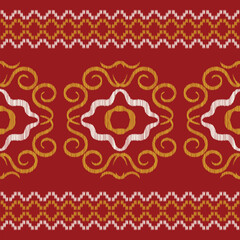 Traditional Ethnic ikat motif fabric pattern geometric style.African Ikat embroidery Ethnic oriental pattern red background wallpaper. Abstract,vector,illustration.Texture,frame,decoration.