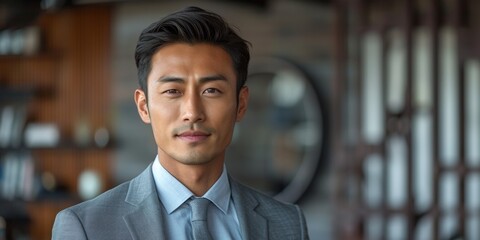 Fototapeta premium A successful and elegant Chinese businessman in a suit, exuding confidence and professionalism.