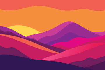 Vector of abstract backgrounds with copy space for text and bright vibrant gradient colors - landscape with mountains and hills - Horizontal banners and background for social media stories