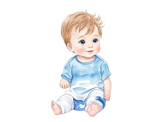 Watercolor cute baby boy.Watercolor illustration isolated on white background. Generative AI.