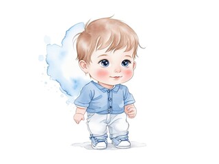 Watercolor cute baby boy.Watercolor illustration isolated on white background. Generative AI.