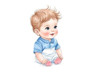 Watercolor cute baby boy.Watercolor illustration isolated on white background. Generative AI.