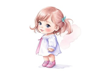 Watercolor cute baby girl.Watercolor illustration isolated on white background. Generative AI.