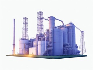 Watercolor Gas turbine electrical power plant with in Twilight power for factory energy concept in watercolor on a white isolated background. Generative AI.