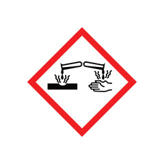 corrosive hazard sign in white red diamond