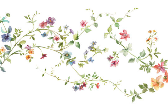 The image is an illustration of floral vines with small flowers. They are set against a transparent background.