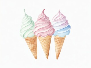 Watercolor ice cream hand drawn.Watercolor illustration isolated on white background. Generative AI.