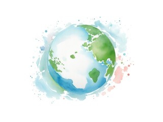 Watercolor minimal Happy Earth Day! Vector watercolor illustrations about saving the planet. Watercolor illustration isolated on white background. Generative AI.