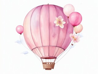 Obraz premium Colorful Hot Air Balloons Soaring in the Sky watercolor on a white isolated background. Generative AI.