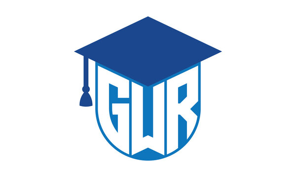 GWR initial letter academic logo design vector template. school college logo, university logo, graduation cap logo, institute logo, educational logo, library logo, teaching logo, book shop, varsity	
