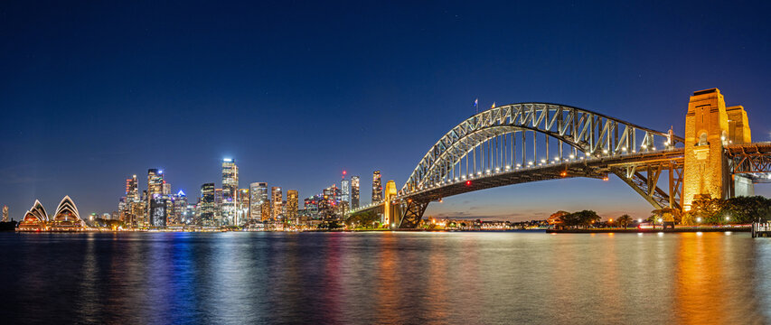 Sydney, New South Wales, Australia; February 25, 2024 - Skyline of Sydney at dusk