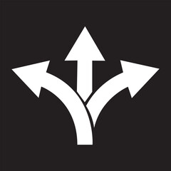 Three-way directional arrow in flat style. Vector illustration. Road direction icon isolated. Vector icon of branching three arrows.eps10