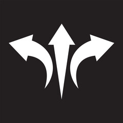 Three-way directional arrow in flat style. Vector illustration. Road direction icon isolated. Vector icon of branching three arrows.eps10