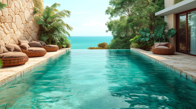 Swimming pool in luxury villa. 3d render image.