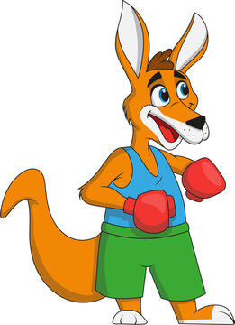 Cute cartoon kangaroo boxer. Vector illustration. Mascot.

