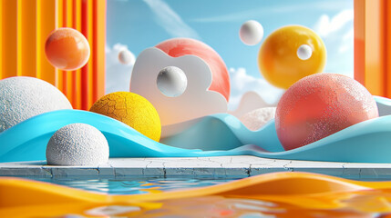 The image showcases a dynamic mix of 2D and 3D elements, with vibrant colors and a modern aesthetic.