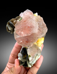 pink fluorite with muscovite crystal mineral specimen from nagar valley giglit baltistan Pakistan