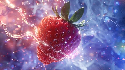 3D Illustrate of Behold the awakening of legends as a Strawberry charged with elemental energy - obrazy, fototapety, plakaty
