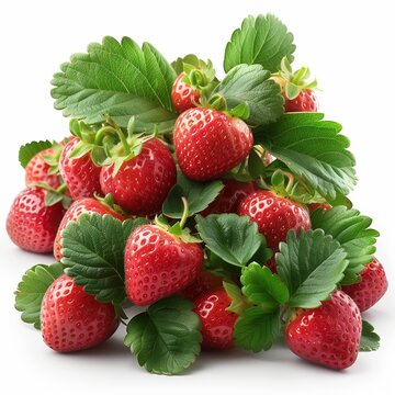 Amidst vibrant greenery, ripe red strawberries offer a fresh, juicy burst of summer sweetness.