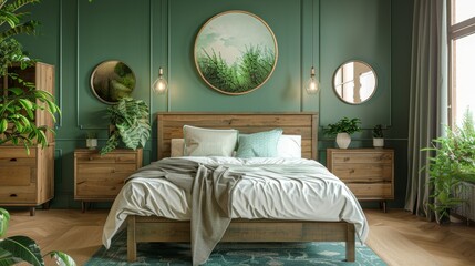 Bedroom With Green Walls and Bed 