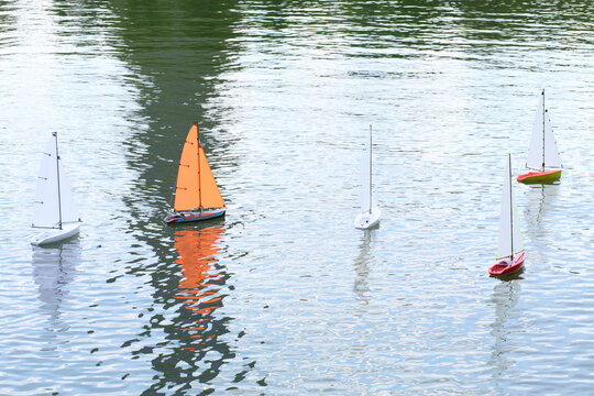 Five radio-controlled boat on water, close-up
