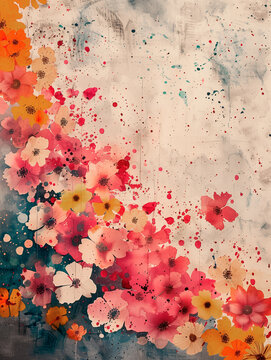 Pink Watercolor Floral Background with Delicate Flowers