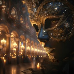 Fototapeta premium Masquerade Ball Background: Elegant masks, ornate costumes, and candlelit ballrooms set the stage for a glamorous masquerade ball.