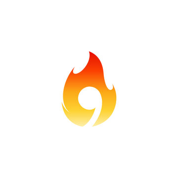 fire logo design by combining the number nine in it, modern and colorful