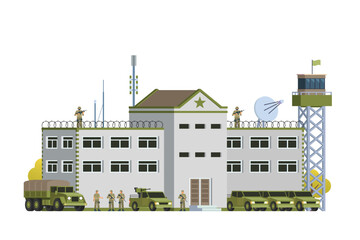Vector military base building and vehicle or infographic elements military base buildings for city illustration