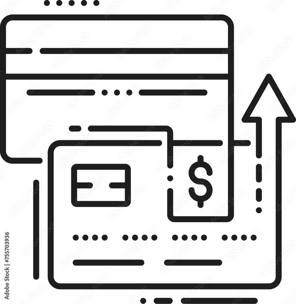 Poster Cryptocurrency direct payment technology, blockchain web transaction, Internet fintech linear icon. Digital payment and cryptocurrency business fintech outline vector icon with bank credit cards