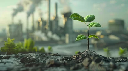 Foto op Canvas Growing plants in various environments There is a factory industry that emits pollution in the background. © javu