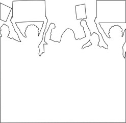 Printhand holding protest banner icon, protesting peoples thin line symbol isolated on transparent background, editable stroke eps 10 black vector. For freedom, development and many others.