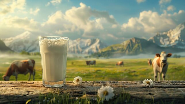 Dairy delight Milk in glass wooden table
