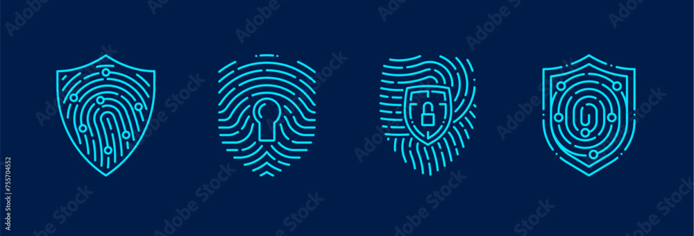Fototapete fingerprint shield icon for secure lock technology and biometric access authorization, vector symbol